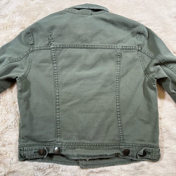 Free People Military Green Distressed Soft Cotton Jean Denim Jacket Size 8 - Picture 7 of 7